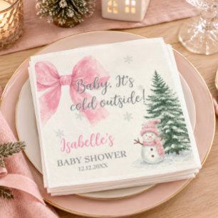 Baby It’s Cold Outside Pink Winter Baby Shower Napkin