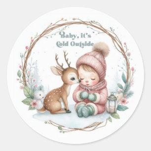 "Baby It’s Cold Outside" Winter Wonder Baby Shower Classic Round Sticker