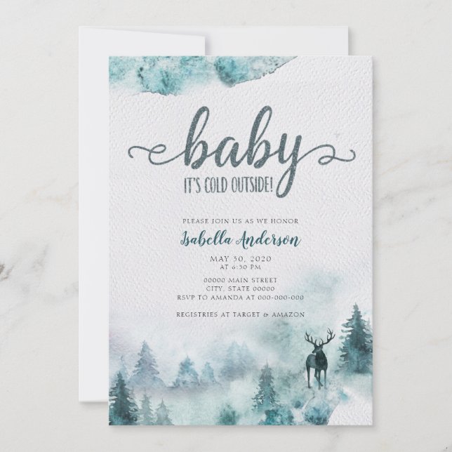 Baby It’s Cold Outside Winter Woodland Baby Shower Invitation (Front)
