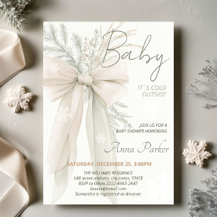 Baby It’s Cold White Bow Winter Baby Shower Invitation