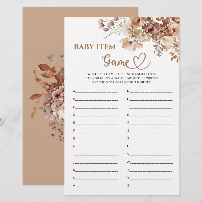 Baby Item Game Baby in Bloom Baby Shower  (Front/Back)