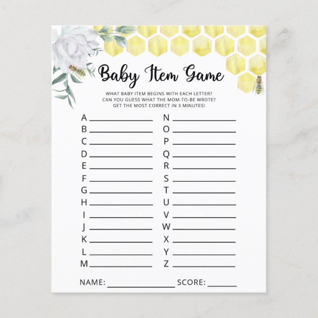 Baby Item Game. Baby Shower Game (Front)