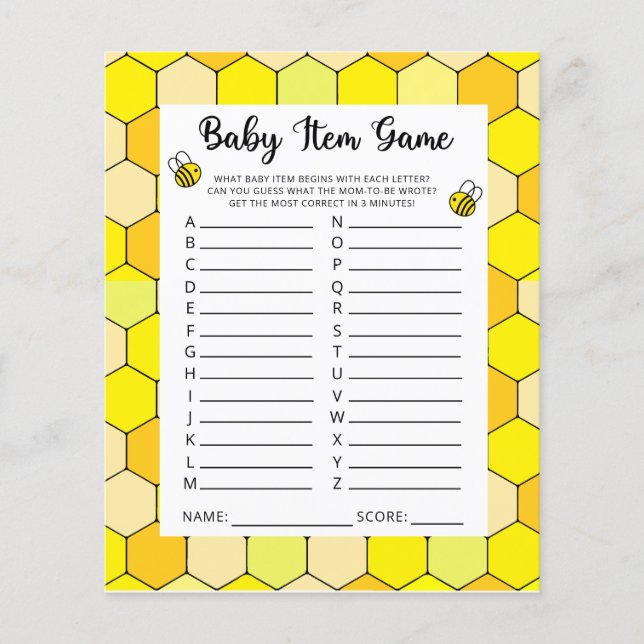 Baby Item Game. Baby Shower Game (Front)