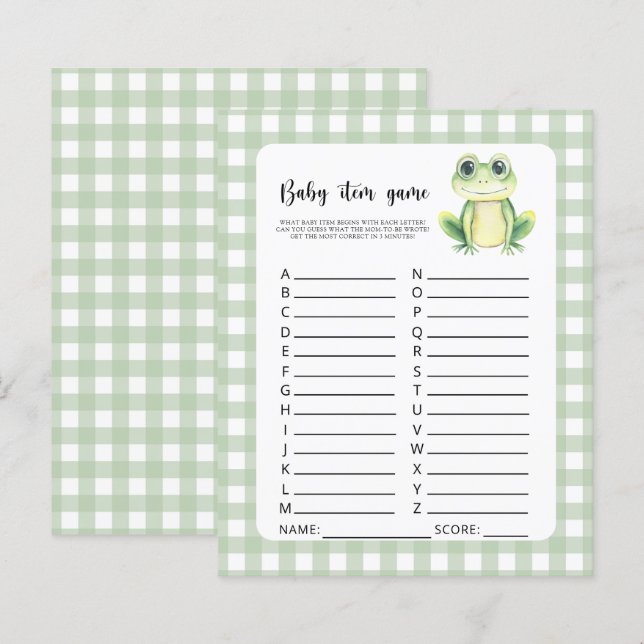 Baby Item Game. Frog Baby Shower Game (Front/Back)