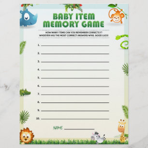 Baby Item Memory Game [Animal Theme] Custom Letterhead