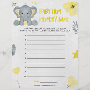 Baby Item Memory Game [Baby Elephant [Yellow]] Custom Letterhead