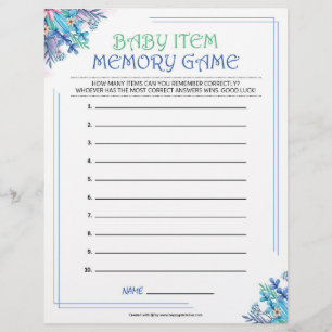 Baby Item Memory Game [Blue Floral] Custom Letterhead