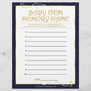 Baby Item Memory Game [Golden Blue] Custom Letterhead