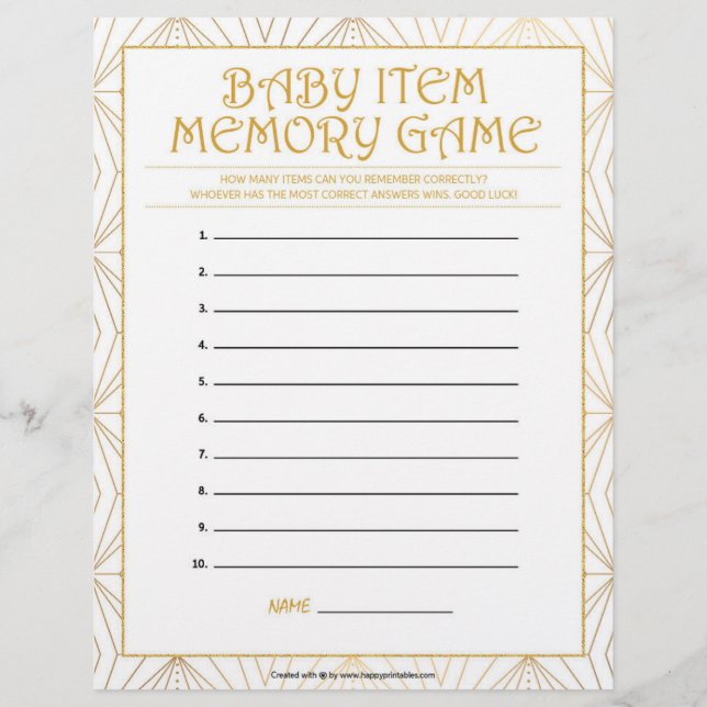 Baby Item Memory Game [Golden Lines] Custom Letterhead (Front)