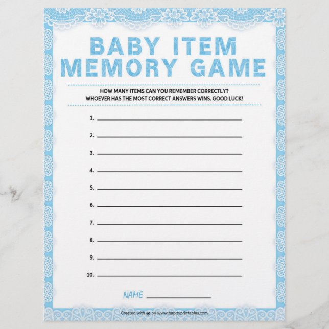 Baby Item Memory Game [Luxury Lace [Blue]] Custom Letterhead (Front)