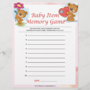 Baby Item Memory Game [Teddy Bears] Custom Letterhead