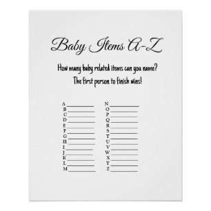 Baby items baby shower game poster