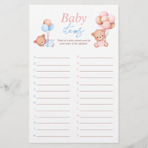 Baby Items Boy Girl Twins Baby Shower Game Flyer