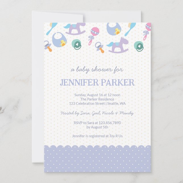 Baby Items Cute Purple Polka Dots Baby Shower Invitation (Front)