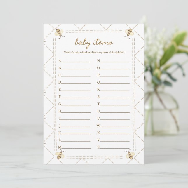 Baby Items Honey Bee Baby Shower Games Cards (Standing Front)