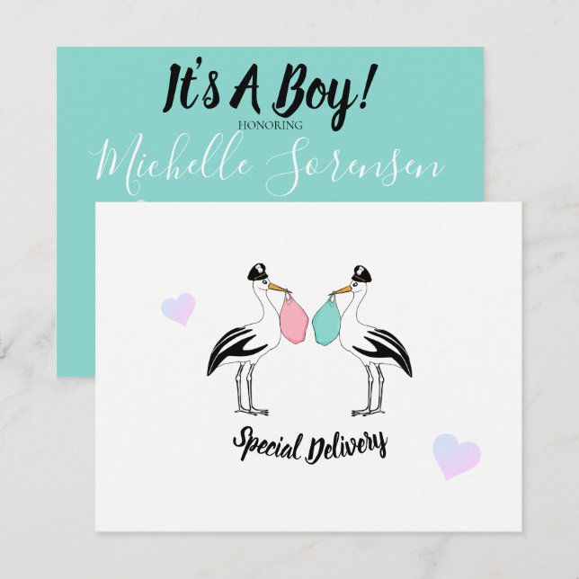 BABY Its A Boy Stork Delivery Sprinkle Shower Invitation (Front/Back)