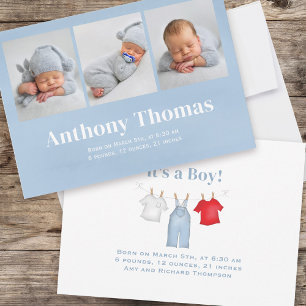 Baby It's a Boy Watercolor Clothesline  Announcement