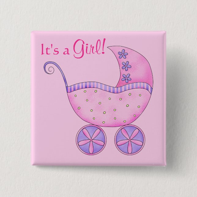 Baby Its A Girl Birth Announcement Badge Pin (Front)