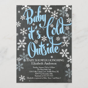 Baby It's Cold Chalkboard Blue Boys Baby Shower Invitation