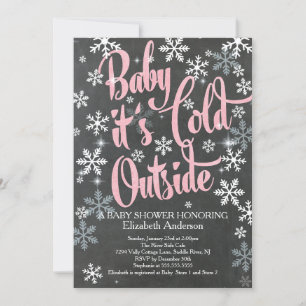 Baby It's Cold Chalkboard Pink Girls Baby Shower Invitation