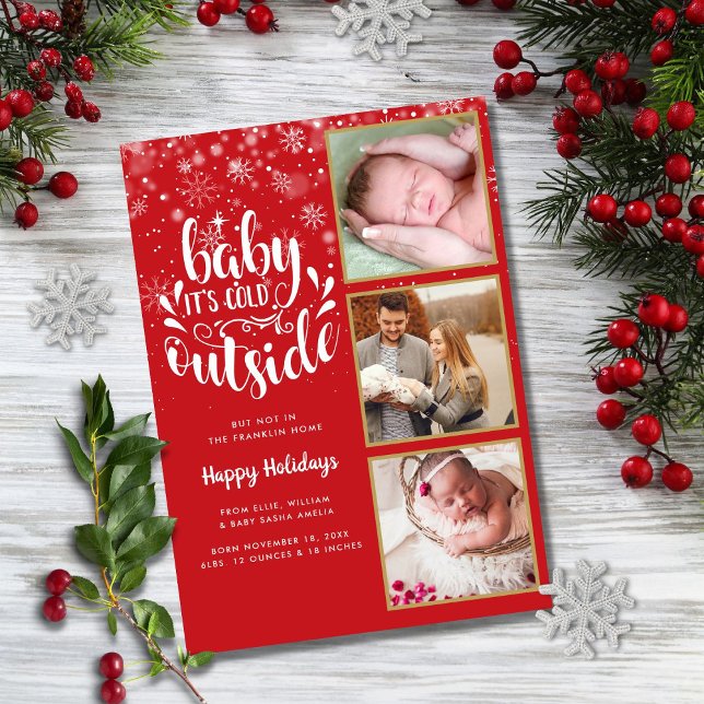 Baby Its Cold Outside 3 Photo Birth Announcement (Creator Uploaded)