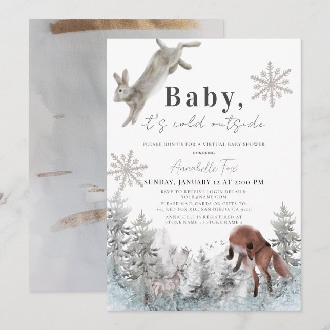 Baby It's Cold Outside Animals Virtual Baby Shower Invitation (Front/Back)