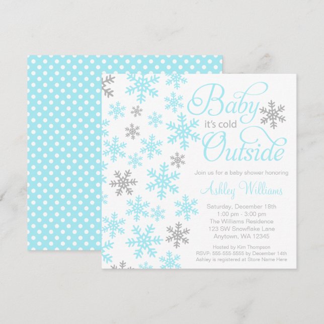 Baby It's Cold Outside Aqua Grey Baby Shower Invitation (Front/Back)