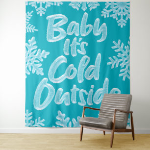 Baby It's Cold Outside Aqua Teal Frozen Christmas Tapestry