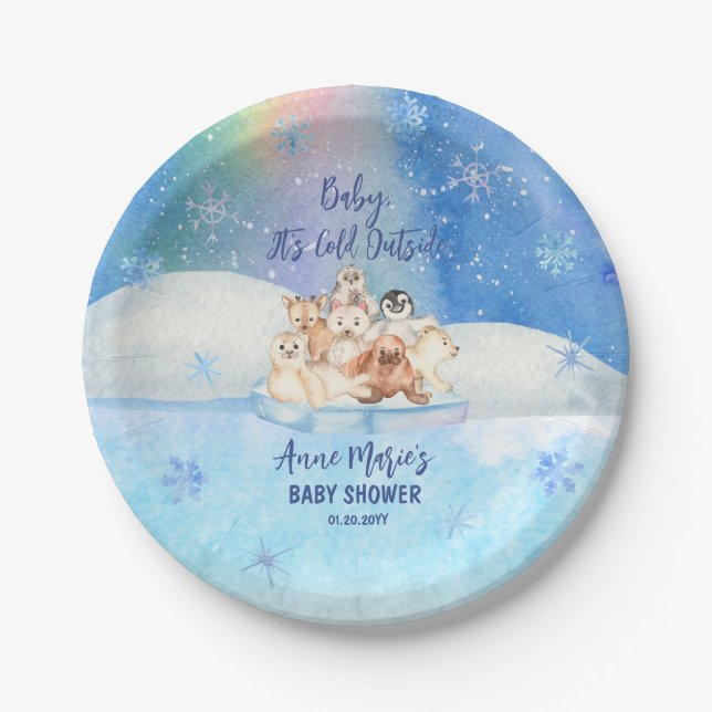 Baby It's Cold Outside Arctic Animals Baby Shower  Paper Plate (Front)