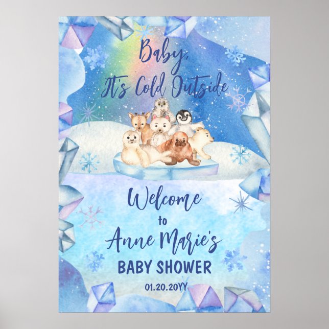 Baby It's Cold Outside Arctic Animals Baby Shower Poster (Front)
