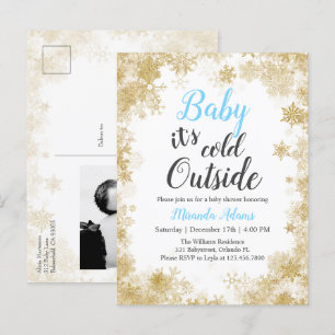 Baby it's cold outside  Baby Boy Baby Shower Invitation Postcard
