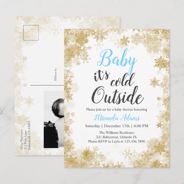 Baby it's cold outside  Baby Boy Baby Shower Invitation Postcard (Front/Back)