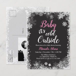 Baby it's cold outside  Baby Girl Baby Shower Invitation Postcard