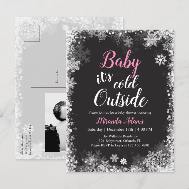 Baby it's cold outside  Baby Girl Baby Shower Invitation Postcard (Front/Back)