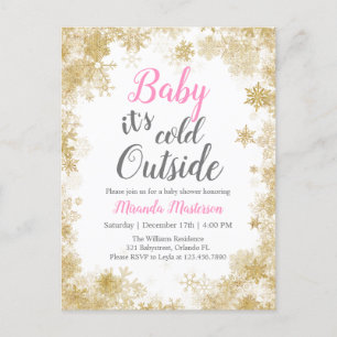 Baby it's cold outside Baby Girl Baby Shower Invitation Postcard