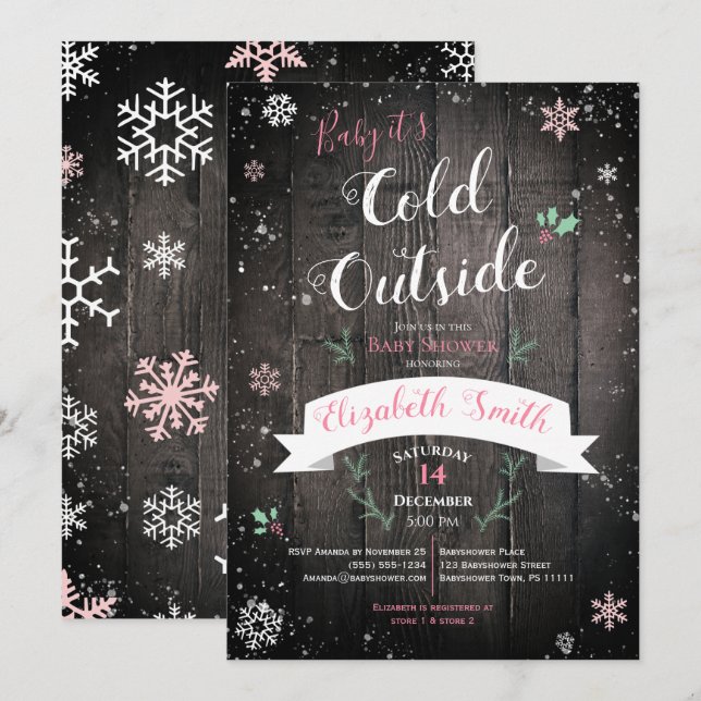 Baby it's cold outside baby girl babyshower invitation (Front/Back)