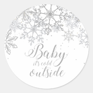 Baby it's Cold Outside Baby Showe Silver Classic Round Sticker