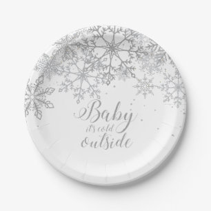 Baby it's Cold Outside Baby Showe Silver Paper Plate
