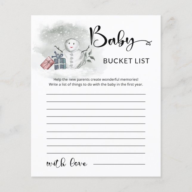 Baby it's cold outside baby shower bucket list (Front)