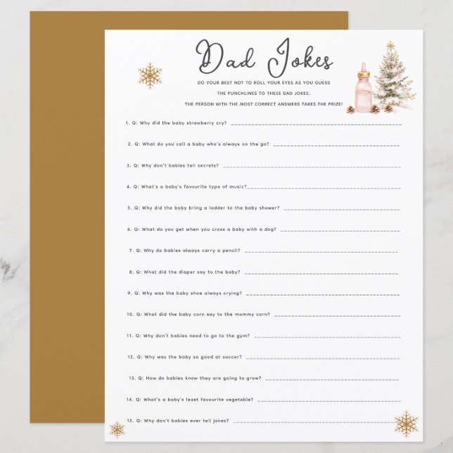 Baby It's Cold Outside Baby Shower Dad Jokes Game (Front/Back)