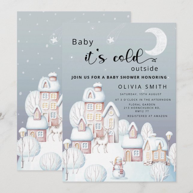 Baby it's cold outside baby shower information  invitation (Front/Back)