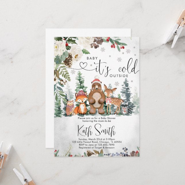 Baby It's Cold Outside Baby Shower Invitation (Front/Back In Situ)