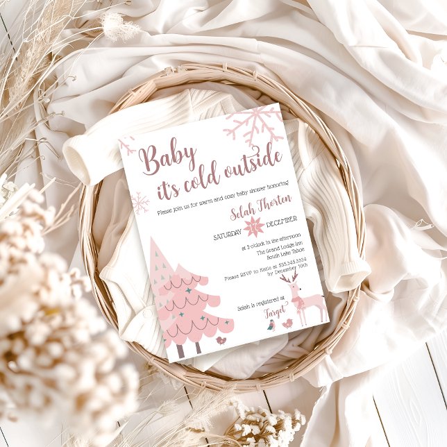 Baby It's Cold Outside Baby Shower Invitation Pink (Baby It's Cold Outside Baby Shower Invitation )