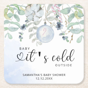 Baby it's cold outside baby shower invitation square paper coaster