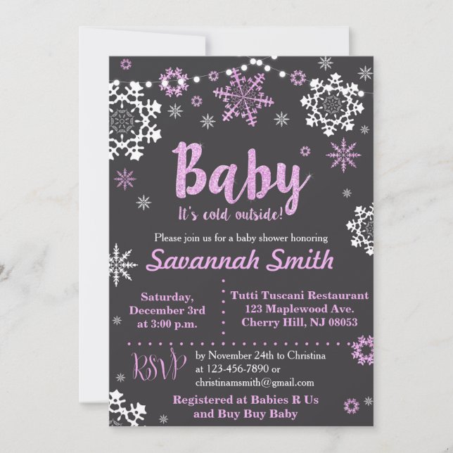 Baby Its Cold Outside Baby Shower Invitations Girl (Front)