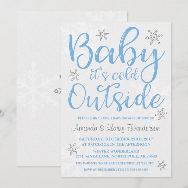 Baby It's Cold Outside Baby Shower Invite - Blue (Front/Back)