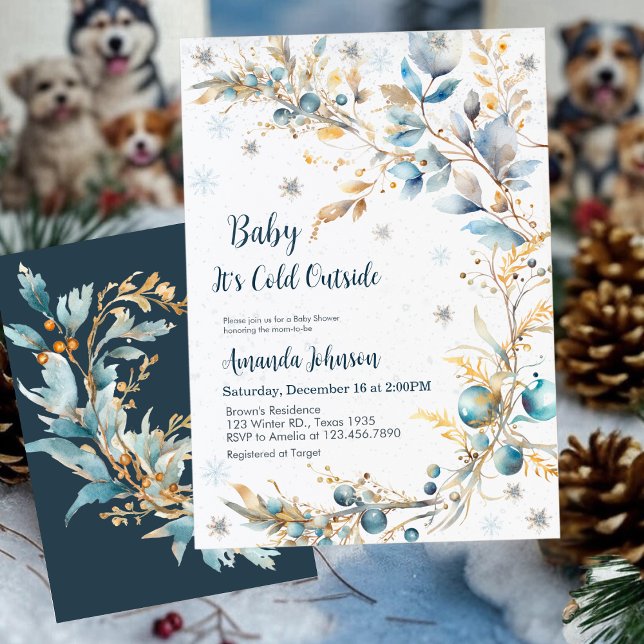 Baby It's Cold Outside Baby Shower Navy Gold Invitation (Creator Uploaded)