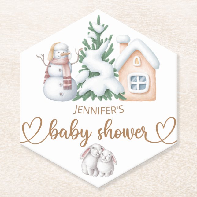 Baby it's cold outside baby shower  paper coaster (Front)