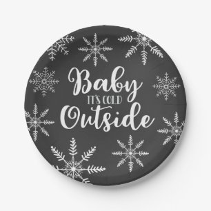 Baby It's Cold Outside Baby Shower Snowflake Grey Paper Plate