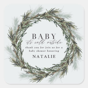 Baby it's cold outside baby shower thank you square sticker